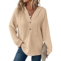 morhuduck Women's V Neck Hoodies Long Sleeve Sweatshirt Drawstring